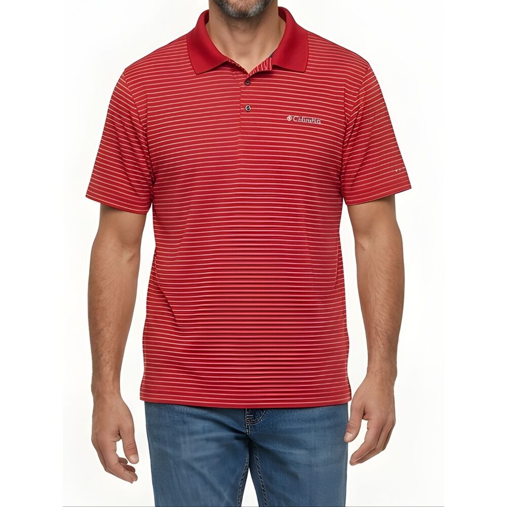 Columbia Red Striped Omni-Shade Mens Shirt Size L